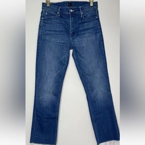 Mother The Mid Rise Dazzle Crop Fray  Denim Pant. Size: 29